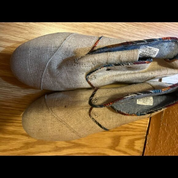 TOMS Womens Size 4 Linen Wedge Lace Up Ankle Boots Shoes Heel Bootie - Picture 5 of 8